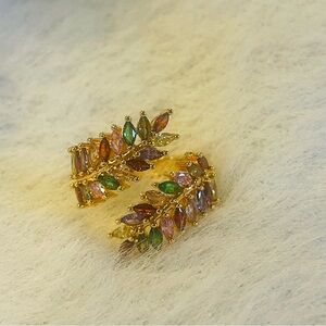 18K Gold Tone Multicolor Marquise Leaf Ring